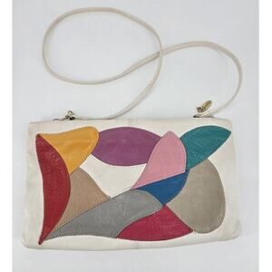 Vintage 80s Lyrella Leather Patchwork Color Block Disco Purse